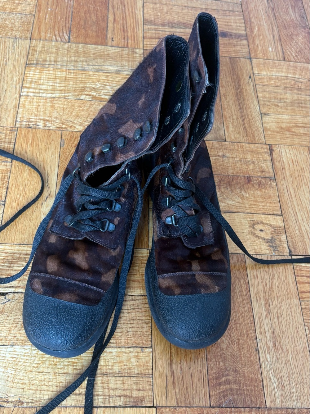 Sonia Rykiel Brown Leopard-Print High-Top Lace-Up Boots